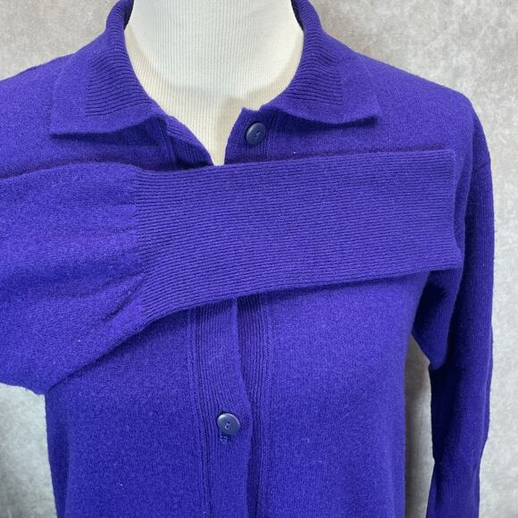 Vtg 80s Benetton Pure Lambswool Purple Maxi Cardigan Made in Italy Size 44 US 12 - Picture 3 of 6